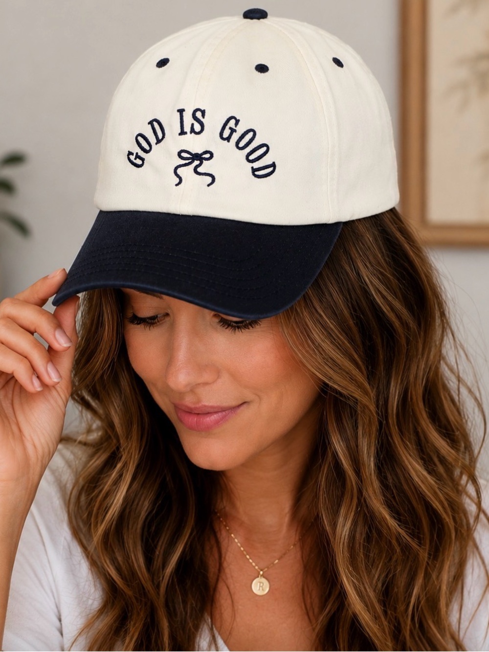 God Is Good Embroidered Baseball Cap - Cream &. Black  New